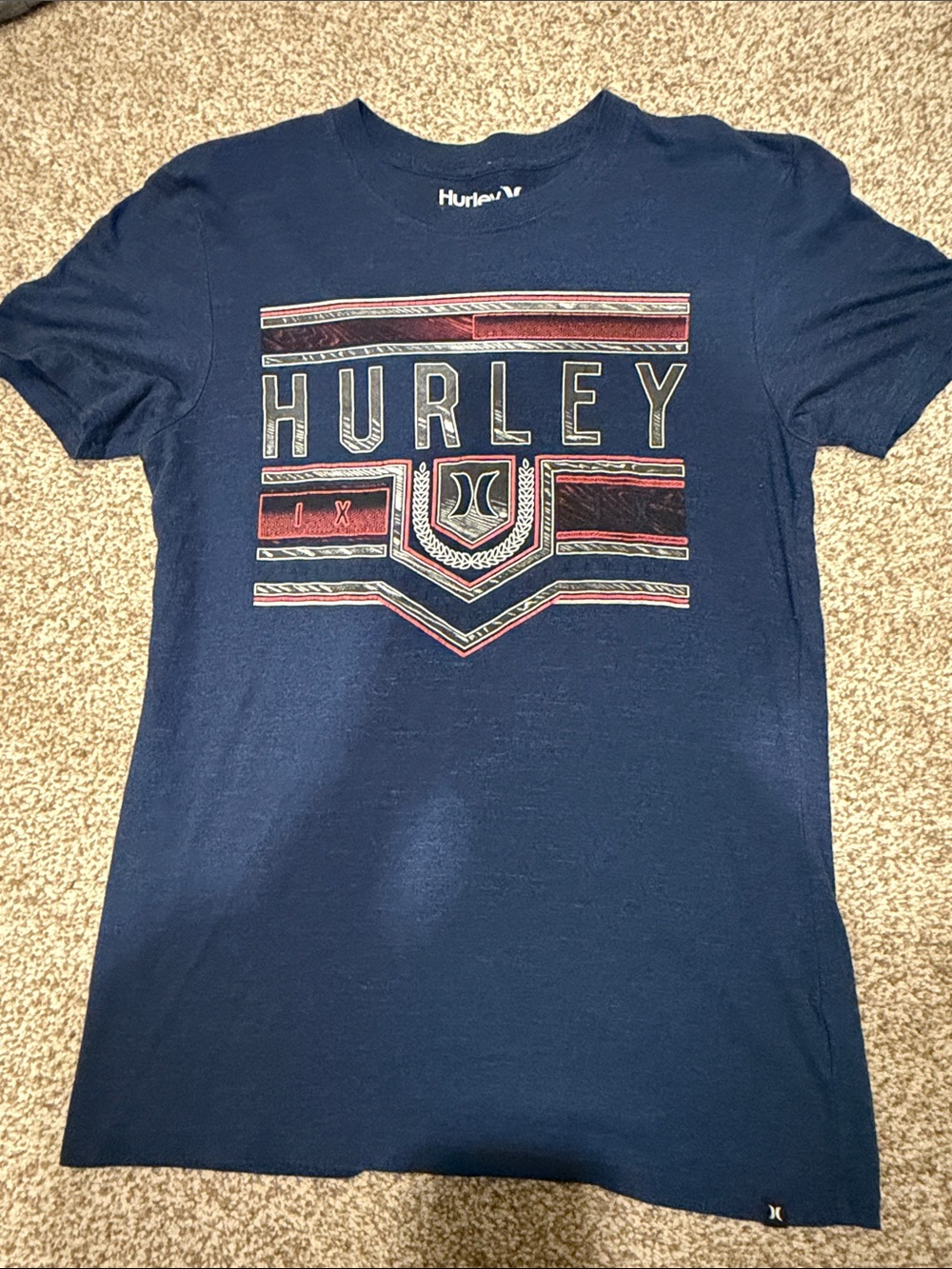 Hurley Navy Tee with Red and White Accent Graphic